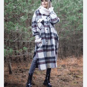 Wool Plaid Print Trench Coat